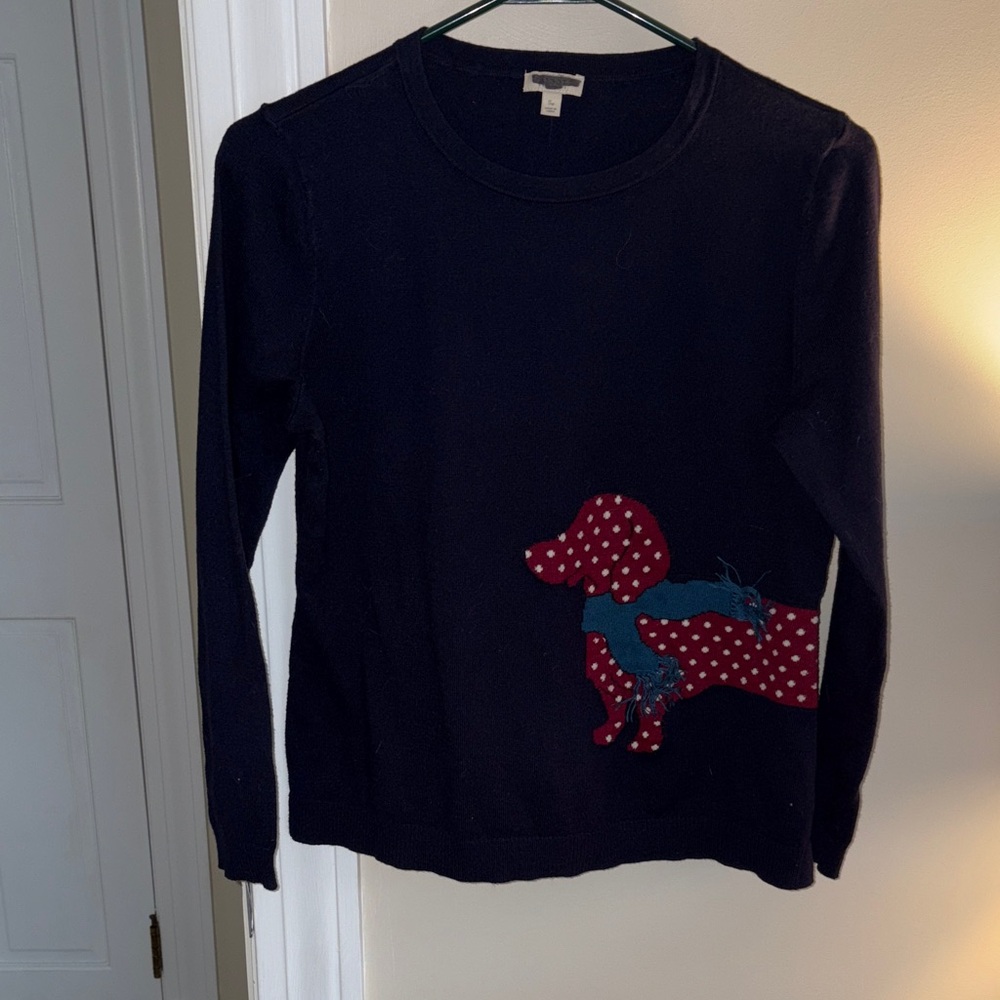 Navy Sweater with Red Polka Dot Dog Design
